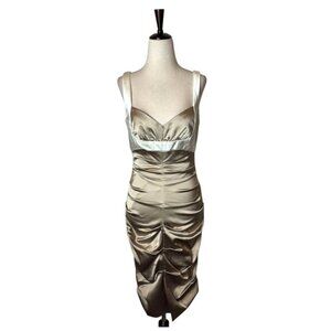 Xscape‎ Dress Women 8 Ivory Tan Sweetheart Neck Ruched Mini Party Cocktail